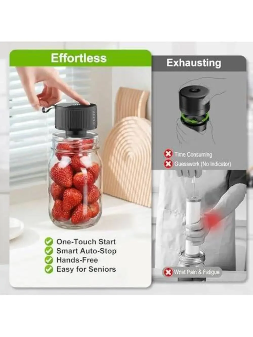 Electric Mason Jar Vacuum Sealer Kit, Cordless Auto-Seal for Wide & Regular Jars